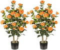 Artificial Camellia Tree 2 Pack, 3FT Faux Camellia Plant with Orange Flowers Lifelike, Faux Greenery for Living Room, Patio, or Wedding by Gicbzkoz