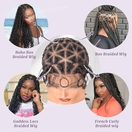 Braided Wig Cap With Human Baby Hair Crochet Wig Cap For Crochet Braids Hair Glueless Double Full Hd Lace Wig Caps For Black Women(#1B Black,79 Sections) - Image 2
