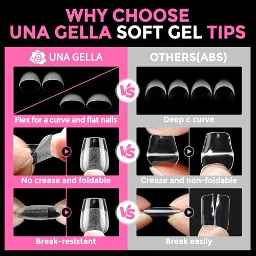 UNA GELLA Extra Short Coffin Nail Tips, 216pcs in 12 Szies Soft Gel Tips - Image 6
