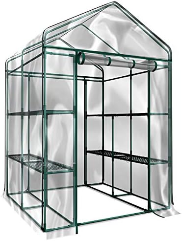 Greenhouse - Walk in Greenhouse with 8 Sturdy Shelves and PVC Cover for Indoor or Outdoor Use - 56 x 56 x 76-Inch Green House by Pure Garden - Image 4