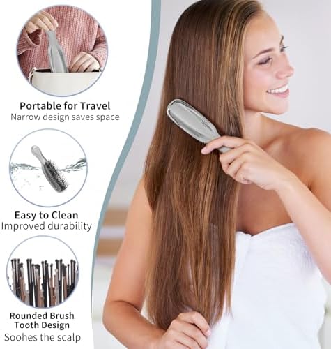 Hair Brush for Women Plating color for Thick Curly Thin Long Short Wet or Dry Hair Adds Shine and Makes Hair Smooth Detangling Brush Scalp Massage Styling Portabl(silver) - Image 5