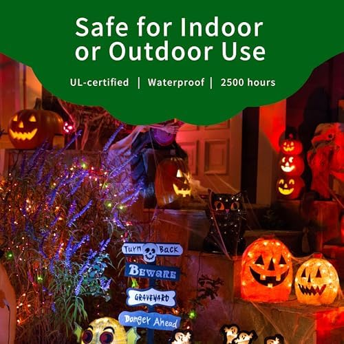Ultra-Bright Connects End to End Orange Purple and Green Christmas Mini Lights 100L 19.6Ft UL Listed Incandescent Bulb String Light Set for Indoor Outdoor Halloween Home Garden Tree Decor - Image 5