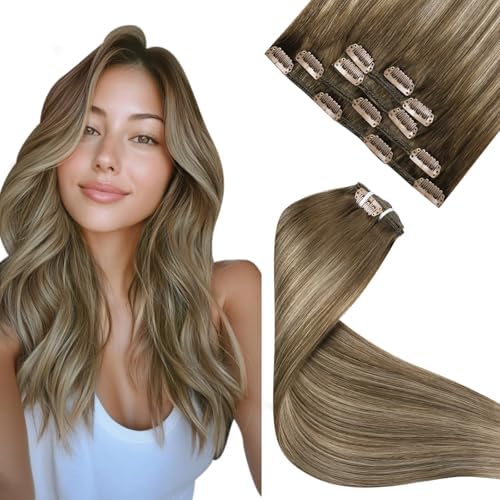 LaaVoo Clip In Hair Extensions, Full Head, 16 Inch 5Pcs 80g by LaaVoo