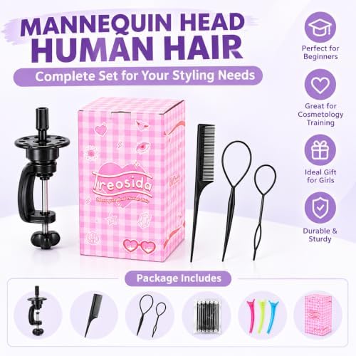 Mannequin Head 80% Human Hair 26-28" #27 with Tripod Stand for Cosmetology - Image 7