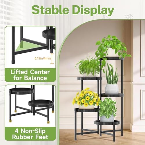 5 Tier Large Plant Stand with Grow Light, 10 Inch Tray, Black - Image 6