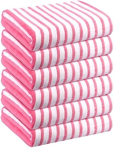 JML Microfiber Bath Towel Set, 30" x 60", 6 Pack, Cabana Stripe Pink by JML
