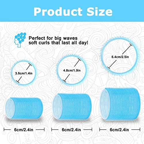 Self grip hair roller set,Hair roller set 18 pcs,Hair rollers with hair roller clips and comb,Salon hairdressing curlers,DIY Hair Styles, Sungenol 3 Sizes blue Hair Rollers in 1 set - Image 2