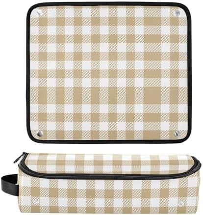Khaki Buffalo Plaid Check Hair Tools Travel Bag Carrying Case Portable Travel Organizer Pouch with Heat Resistant Mat for Flat Irons Curling Iron Hair Dryer - Image 3