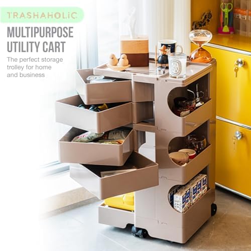 Multipurpose Utility Storage Cart - Ultra Storage Caddy with Wheels and Swing Out Drawers - Designer Trolley Cart - Mobile Caddy for Salon Supplies, Kitchen Bathroom Portable Cabinet - Wet Sand - Image 3