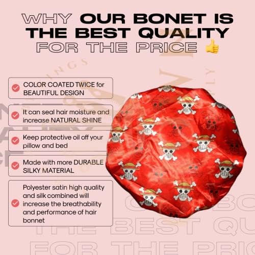 Anime Bonnet with Elastic Soft Band Adjustable Women and Men Silky Bonnets for Sleeping Comfortable Satin Fabric, Red Op - Image 2
