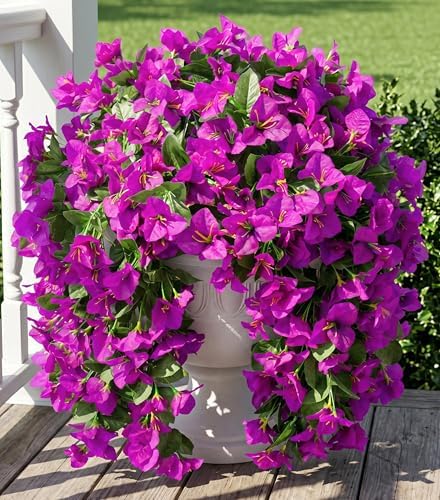 Faux Bougainvillea Artificial Flowers Plants for Outdoors Outside Decoration, 2 pcs Purple Fake Flowers UV Resistant Look Real Silk Long Trailing Vines for Front Door Porch Planter Urn Patio Garden by INSPRING
