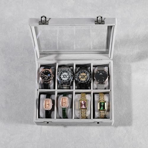 Frebeauty 8 Slot Watch Box for Men/Women,Watch Case with Glass Lid - Image 2