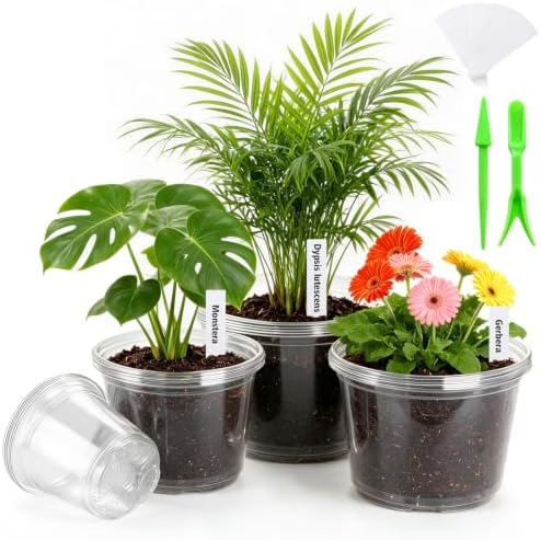 16 Pack 12/10/8/6 Inch Clear Nursery Pots with Drainage, Large Plastic Nursery Pots for Plants with Labels, Clear Plant Pots for Succulents, Flower & Vegetable by zalovvi