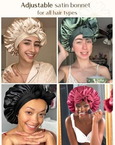 YANIBEST Adjustable Silk Bonnet for Sleeping Women Double Layer Satin Bonnet Reduce Friction Prevent Frizz Curly Hair - Image 6