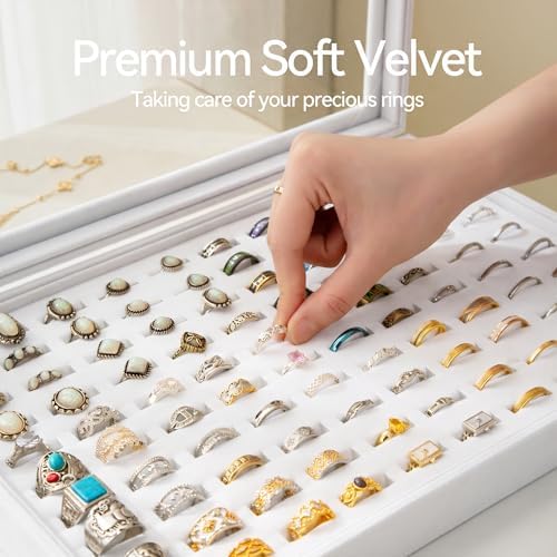 Frebeauty 100 Slots Ring Organizer Tray,Velvet Ring Box with Clear Lid - Image 5