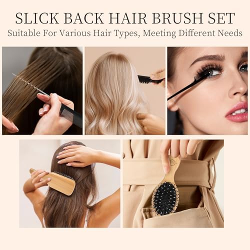 SAMEBUTECO 5 Pcs Black Hair Brush and Comb Set Back to School - Image 2