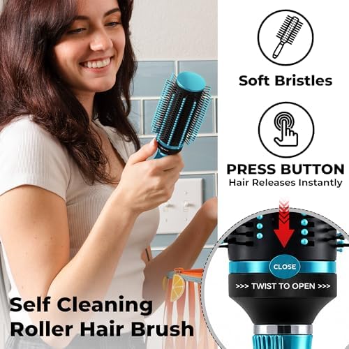 Detangler Self-Cleaning Retractable Hair Brush for Women - Blue - Image 2