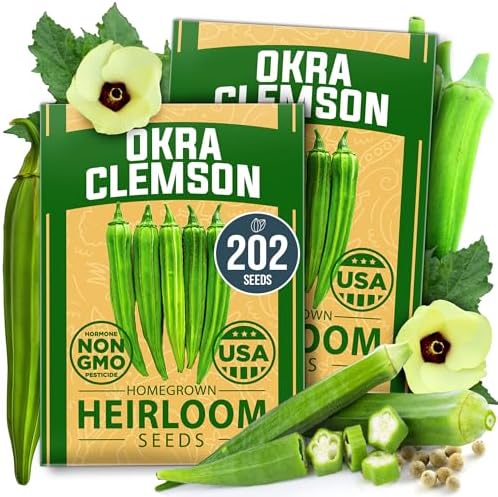 HOME GROWN Clemson Spineless Okra Seeds, 202+ Seeds, Abelmoschus esculentus by HOMEGROWN