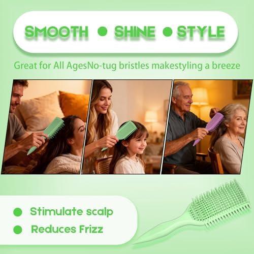 Detangler Brush for Curly Hair, Lightweight Curly Hair Brush with Vented Design for Easy Glide, Effortlessly Detangles Without Pulling or Snagging, Suitable for All Wet and Dry Hair Types (Green) - Image 6