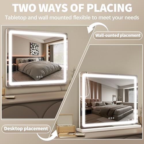 FENNIO 23" x 18" Vanity Mirror with Lights, LED Makeup Mirror, Hollywood Mirror with 3 Color Modes & Adjustable Brightness, Vanity Mirror White - Image 4