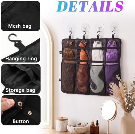 Eccliy Foldable Hair Extension Storage Bag Black Wig Travel Case - Image 4