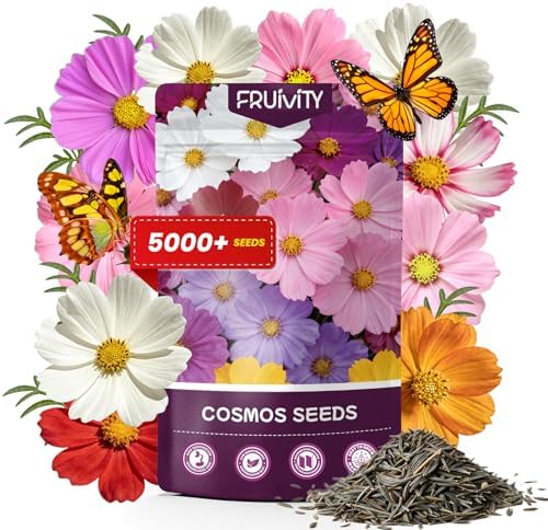 Mix Cosmos Seeds for 2026, 5000+ Fast-Growing Crazy Cosmos Flower Seeds for Planting, 1 Oz Heirloom Cosmo Seed, Open Pollinated, High Germination, Easy to Grow by Fruivity