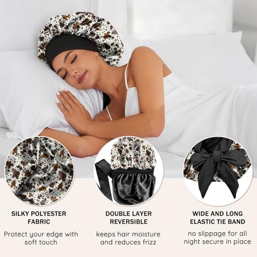Satin Hair Braid Bonnet for Sleeping Double Layer Elastic Wide Soft Tie Band Hair Silk Lined Sleep Cap Women Girls - Image 3