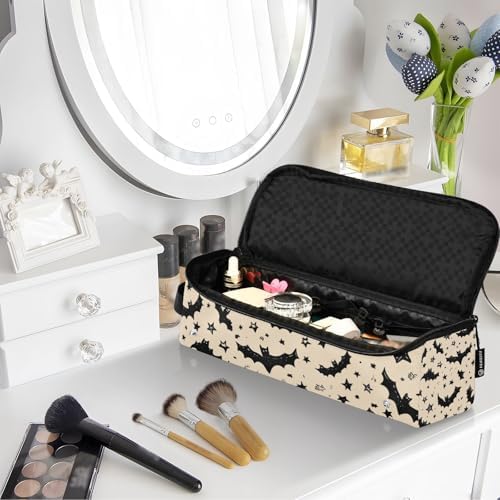 Hair Tools Travel Bag with Heat Resistant Mat 2-in-1 Hot Tools Travel Bag Organizer Flat Curling Iron Travel Case for Straightener White Halloween Bats Stars - Image 7
