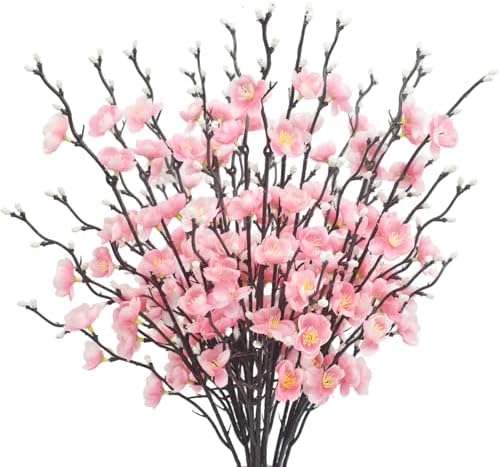 Artificial Cherry Flowers Branches 10PCS Silk Cherry Blossom Tree Stems Faux Cherry Flowers Vase Arrangements for Home Indoor Decoration Vase Table Living Room Bedroom Spring Decor (Pink) by Silinlu