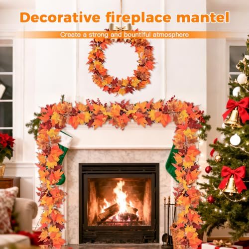 2 Pack Fall Leaves Garland, 5.9Ft/Piece Artificial Fall Leaves for Fall Decorations for Home, Halloween Decorations, Fall Garland Outdoor, Thanksgiving Decorations, Fall Outdoor Decor - Image 4