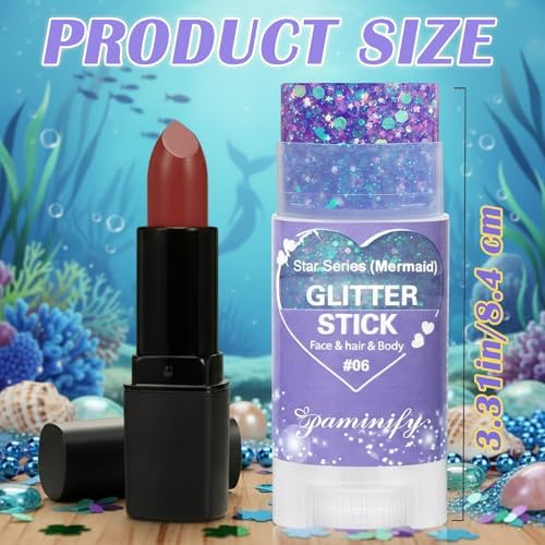 Purple Hair Glitter Stick for Kids,Waterproof Mermaid Purple Body Face Glitter Stick,Mardi Gras Accessories Chunky Sequins for Singer Concert Festival,Halloween Glitter Cosplay Makeup - Image 4