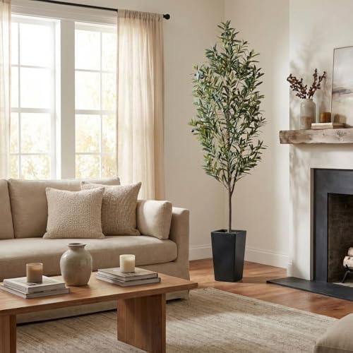 Aveyas 7ft Artificial Olive Tree for Home Decor, 7 ft Large Faux Plant Fake Skinny Silk Trees with Pot for Indoor Outdoor House Living Room Office (7 Feet Tall Including Raised Pot) - Image 6
