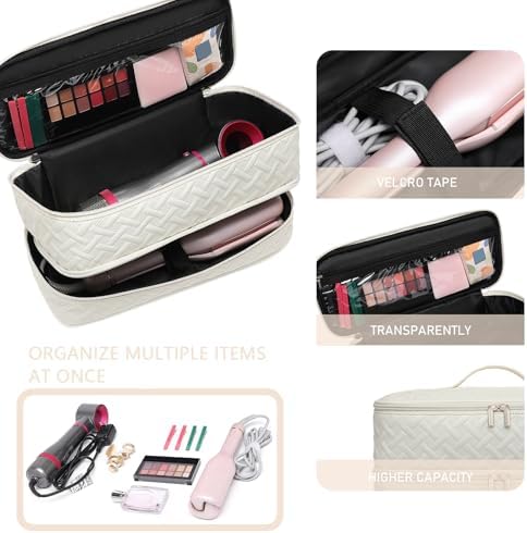 Double-Layer Travel Carrying Case for Revlon One-Step Hair Dryer Brush Volumizer Styler Shark FlexStyle Attachment Portable Storage Organizer Bag Hair Tools Travel Bag (Beige) - Image 4