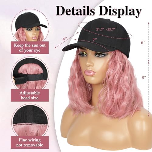 HANYUDIE Hat Wig for Women Wig Cap with Curly Hair Extensions Hat with Hair Wave Adjustable Baseball Cap Wigs - Image 3