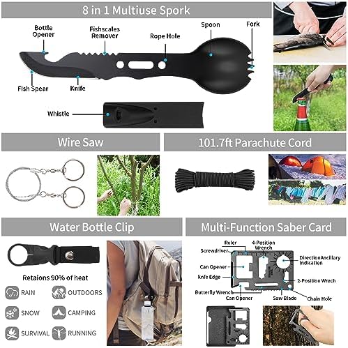 Emergency Survival Kit and First Aid Kit, Camping First Aid Survival Kit with Molle Pouch for Preparedness Outdoor Adventure, Black - Image 5