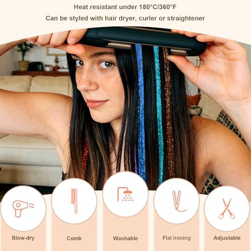 Leuceiy Hair Tinsel Clip in,Hair Accessories Tinsel Hair Extensions for Girls Pack of 6 Pcs 20 Inch,Fairy Hair Tinsel Kit,Heat Resistant New Years Festival Party - Image 3