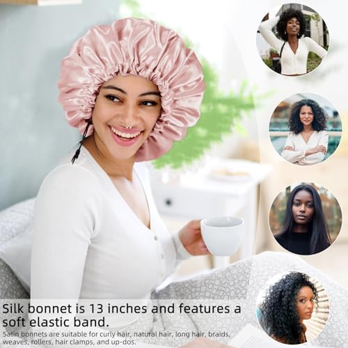 Edoneery Satin Bonnet for Sleeping Women, Double Layer Adjustable Sleep Cap - Image 4