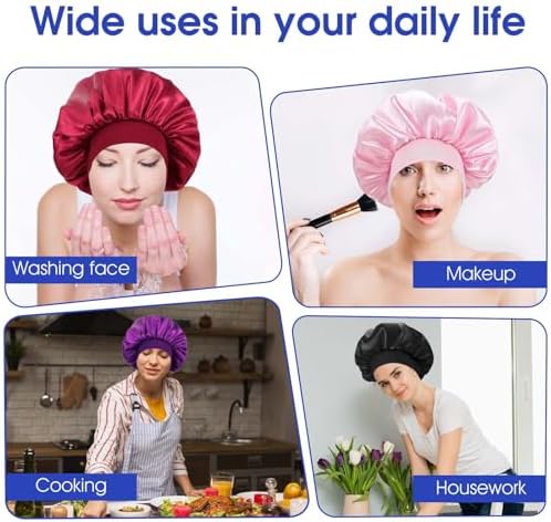 WLLHYF 18 Pcs Satin Bonnets for Sleeping, Large Silk Bonnet Wide Band Hair Bonnet Soft Elastic Hair Wrap Cap Silky Shower Cap for Black Women Men Curly Hair - Image 6