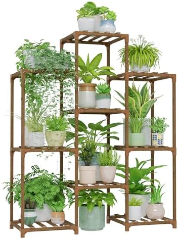 Bamworld Plant Stand Indoor Plants Shelf Outdoor Wood Plant Rack by Bamworld