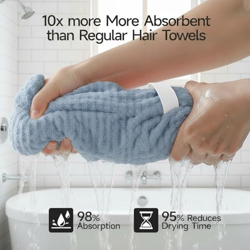 2-Pack Microfiber Hair dring Towel | 50% Faster Drying, Ultra Absorbent & Frizz Control | for Long/Curly Hair | 40 * 11" Large Size | Travel Gym Home Use(Bule,White) - Image 4