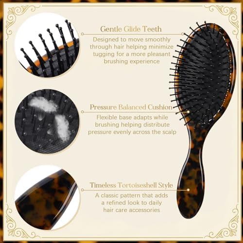 Meanplan Tortoise Shell Hair Comb Set Cellulose Acetate Paddle Detangler Brush Wide Tooth Comb Mini Tail Brushes Kit Grooming Tools for Women Men Thick Thin Curly Wavy Wet Dry Hair Gift - Image 4