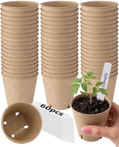 LWWTBS 3.15" Peat Pots 60Pcs Biodegradable Pots for Seedlings by LWWTBS