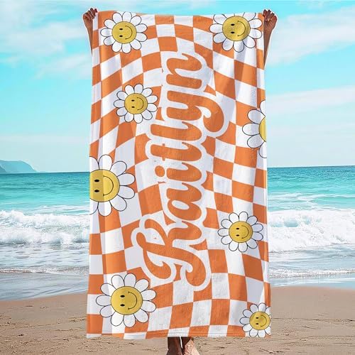 JML Personalized Beach Towel with Name, Custom Flower Beach Towel, Customized Microfiber Pool Towel, Quick Dry & Absorbent Swim Towel for Adult,Anniversary, Birthday, Summer Holiday,Vacation by JML
