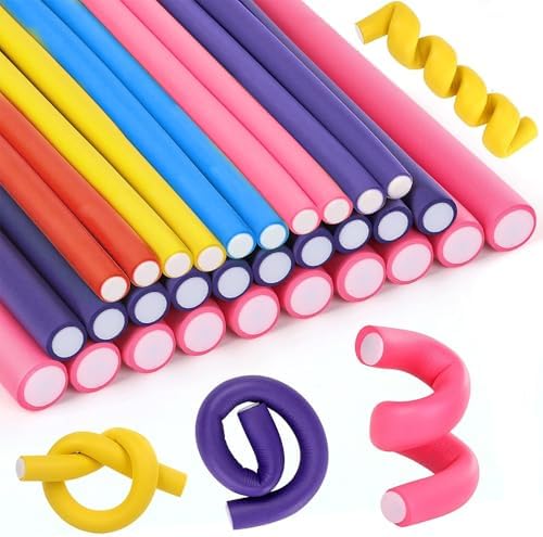 Pinkiou 30 PCS Flexi Rods for Hair, 9.45" Heatless Curling Rods No Heat Hair Rollers, 3 Sizes Large Soft Foam Flexible Twist Hair Curlers for Overnight Curls - Long & Short Hair by Pinkiou