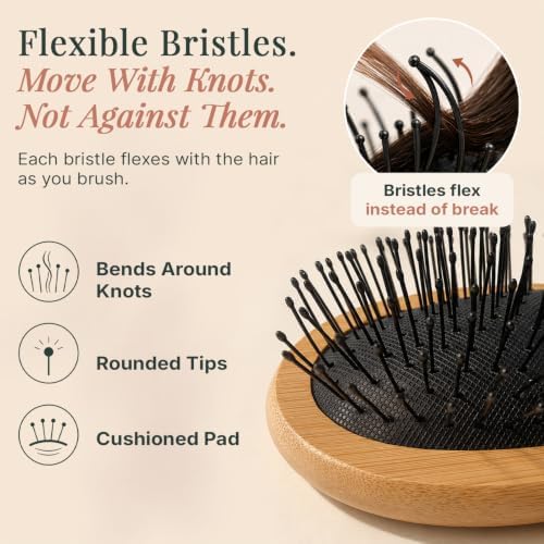 Detangler Bristle Bamboo Hair Brush - For Women, Men, and Kids, Versatile for Wet or Dry Hair, Use With Hair Products - Image 3