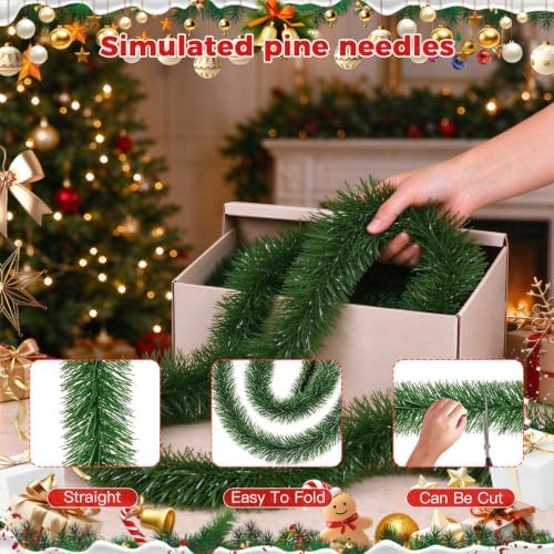 3 Pack Christmas Garlands, 16.4Ft/Piece Christmas Tree Garland, Full Evergreen Pine Garland for Christmas Tree, Fireplace Mantle, Staircase, Front Door, Railing, Indoor & Outdoor Holiday Decor - Image 6