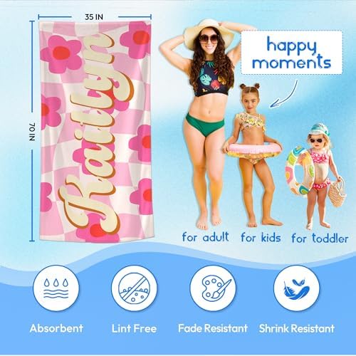 JML Personalized Beach Towel with Name, Custom Flower Beach Towel, Customized Microfiber Pool Towel, Quick Dry & Absorbent Swim Towel for Adult,Anniversary, Birthday, Summer Holiday,Vacation - Image 3