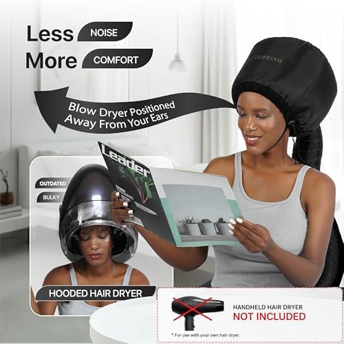 Hooded Hair Dryer Attachment w/A Headband Integrated That Reduces Heat Around Ears & Neck - Hair Dryer Hooded Diffuser Cap for Curly, Speeds Up Drying Time, Deep Conditioning At Home - Portable, Large - Image 4