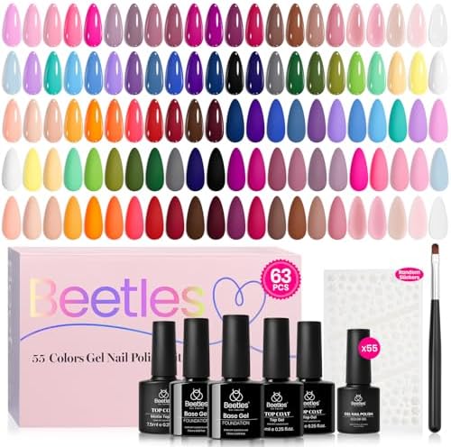Beetles Gel Nail Polish Set, 63 PCS 55 Colors Gel Polish Kit with Base Coat by beetlesGelPolish