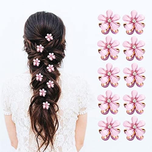 10 Pcs Mini Cute Flower-Shaped Hair Clips for Girls, Multicolor Crystal Hair Barrettes for Long Braid Hairstyles, Flower Hairpin for Women Hair Accessories (10 Pcs- Purple) by Glamer
